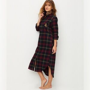 Lauren RALPH LAUREN Flannel Nightgown Small With Leopard Detail Missing Button